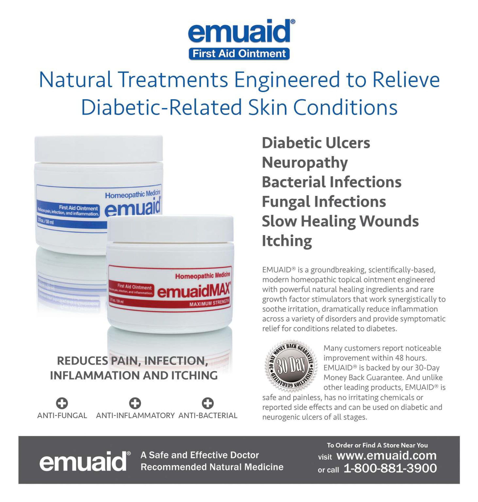 This is a picture of an EMUAIDⓇ First Aid Ointment  and EMUAIDMAX Ⓡ First Aid Ointment poster.