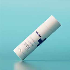 barrier repair hydrating face cream on blue background
