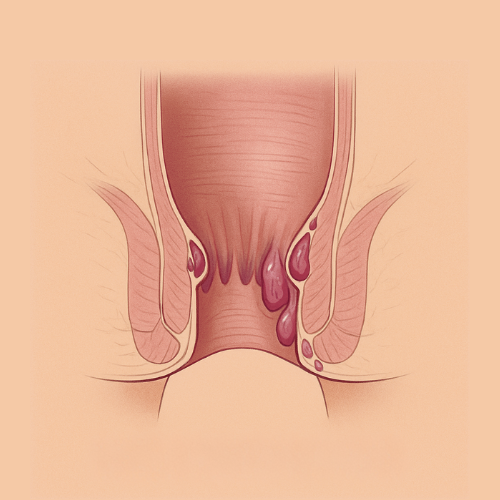 Drawn image of a cross section with hemorrhoids