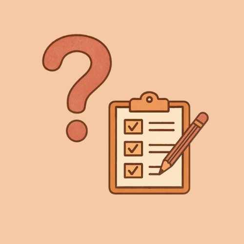 Drawn image of a question mark and quiz
