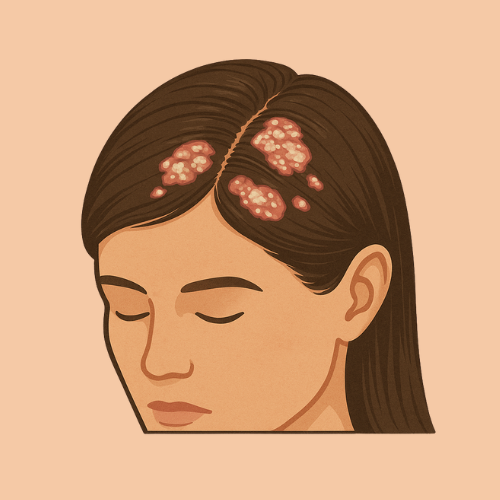 Drawn image of scalp psorasis