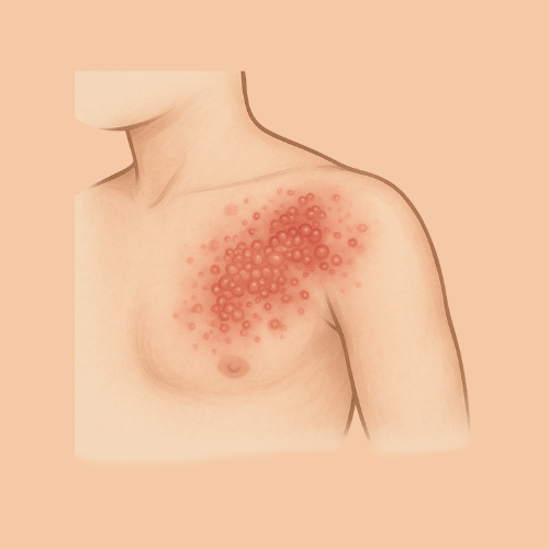 Drawn image of a shingles outbreak