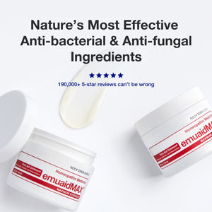 emuaidmax ointment jar with cream and text claims