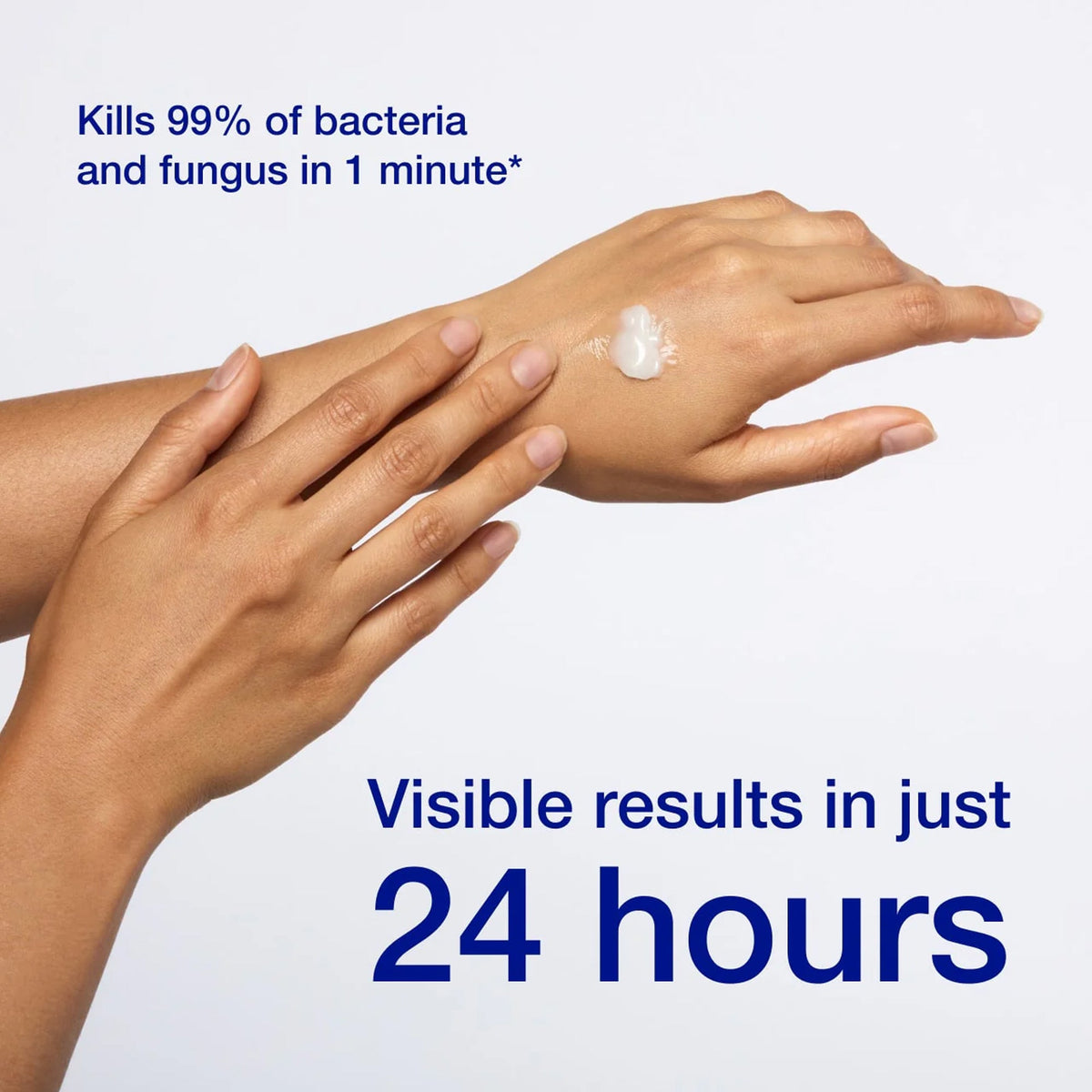 hand applying antibacterial cream showing 24 hour results