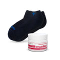 black socks with emuaidmax ointment container