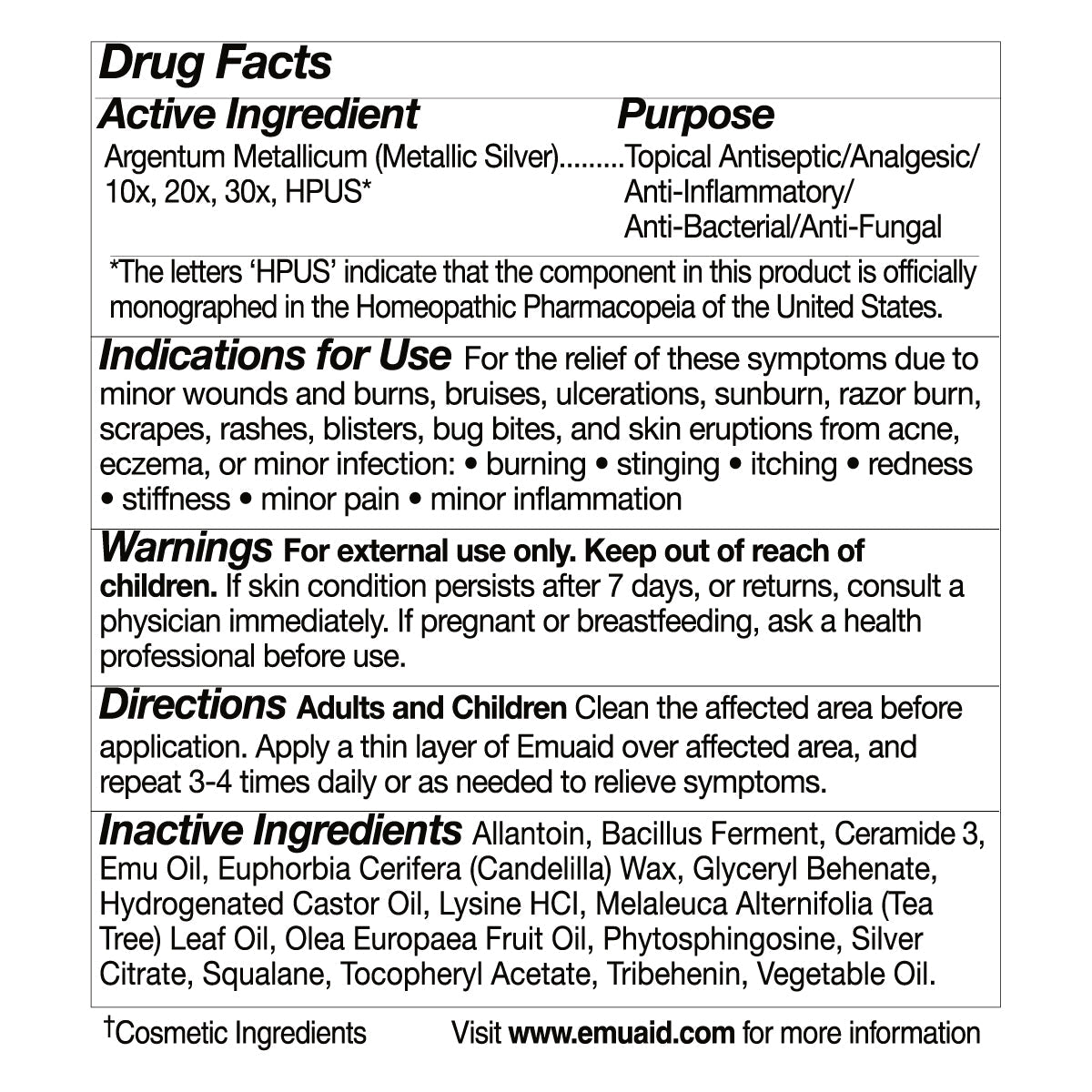 drug facts label for topical ointment including ingredients and directions
