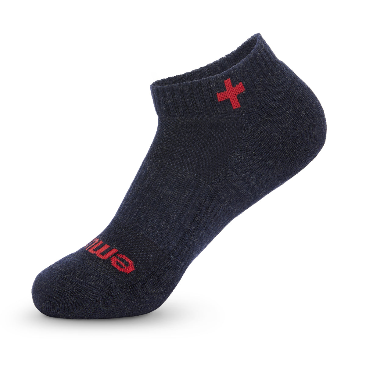 navy blue ankle sock with red cross design