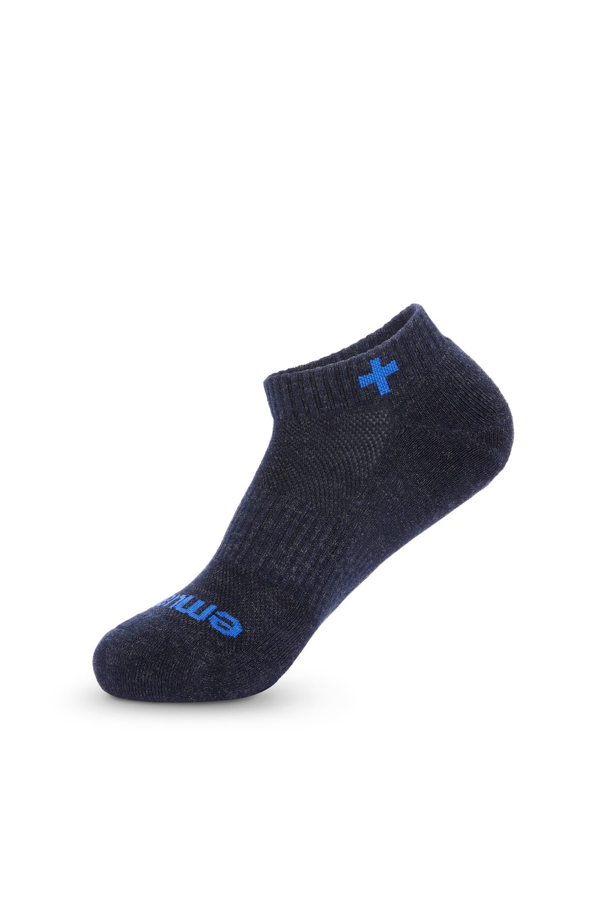 Marineblaue Söckchen mit blauem Logo auf weißem Hintergrund