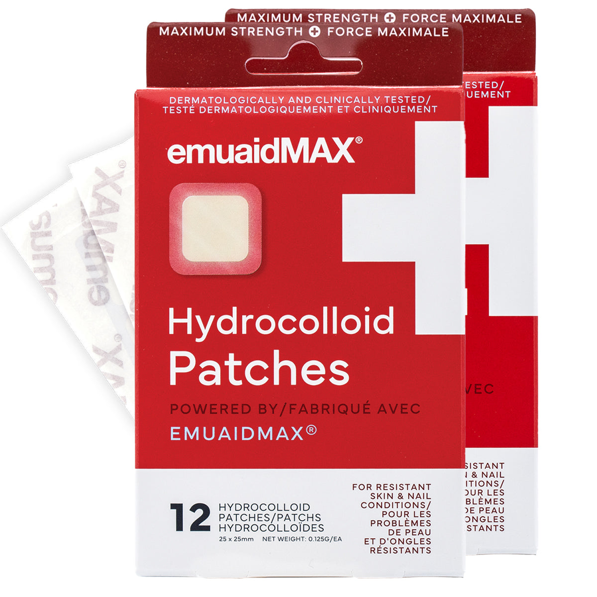Emballage des pansements emuaidMAX sur fond blanc