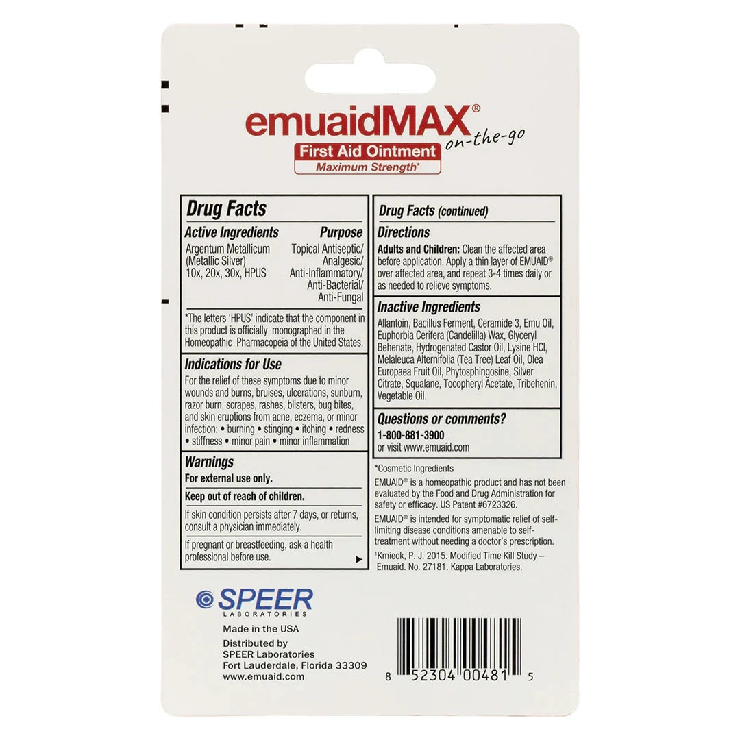 emuaidmax first aid ointment packaging back instructions and ingredients