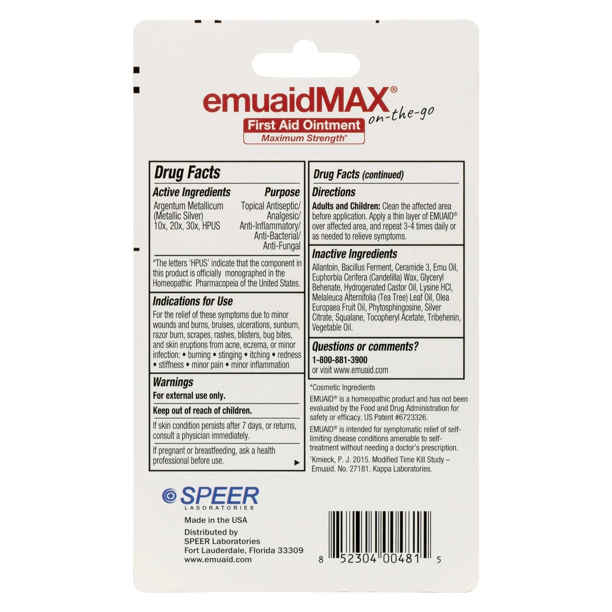 emuaidmax first aid ointment back label directions and ingredients
