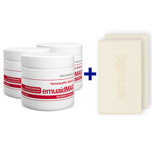 EMUAIDMAX Ointment 3x2oz and 2 EMUAID Therapeutic Moisture Bar Soap
