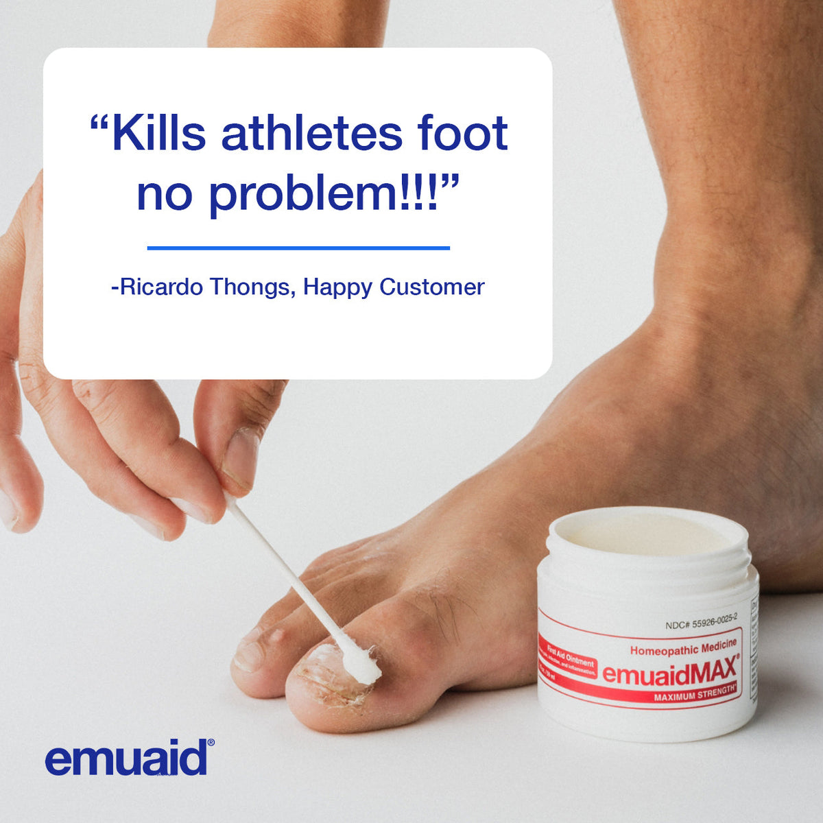 applying emuaidmax ointment to athletes foot