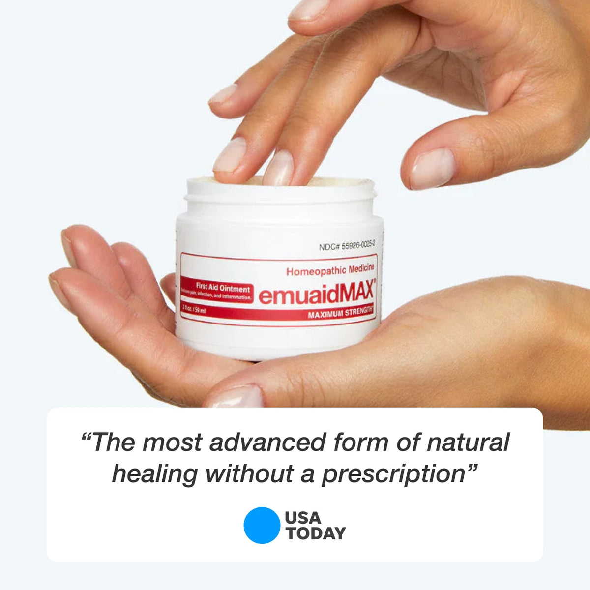 hands holding emuaidmax ointment jar