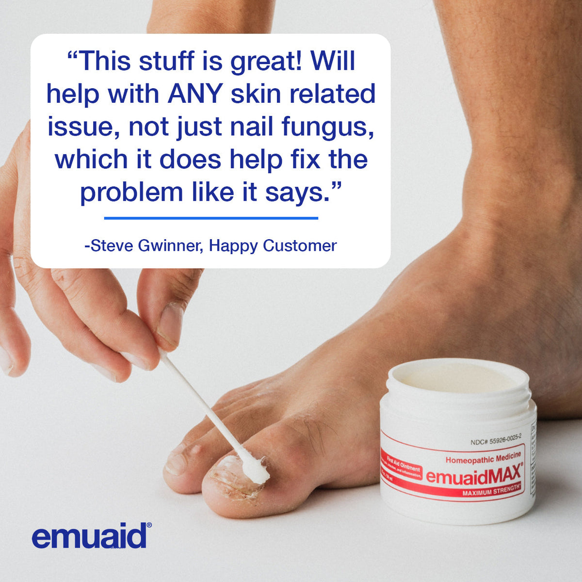 applying emuaidmax ointment to toenail