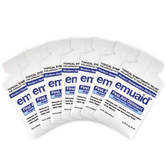This is a picture of the single-use EMUAID® Regular First Aid Ointment 30 Days Travel Pack.