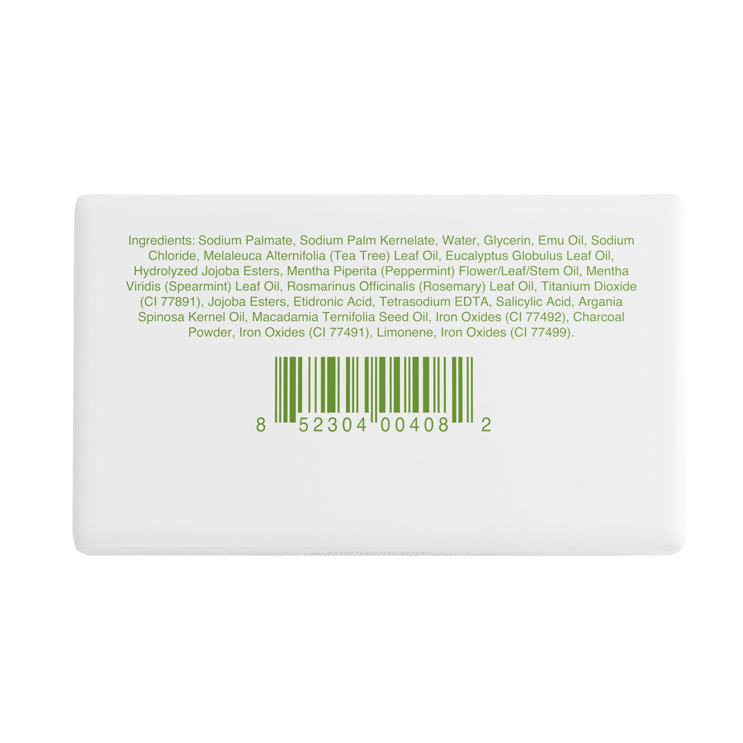 back of soap bar with ingredients and barcode