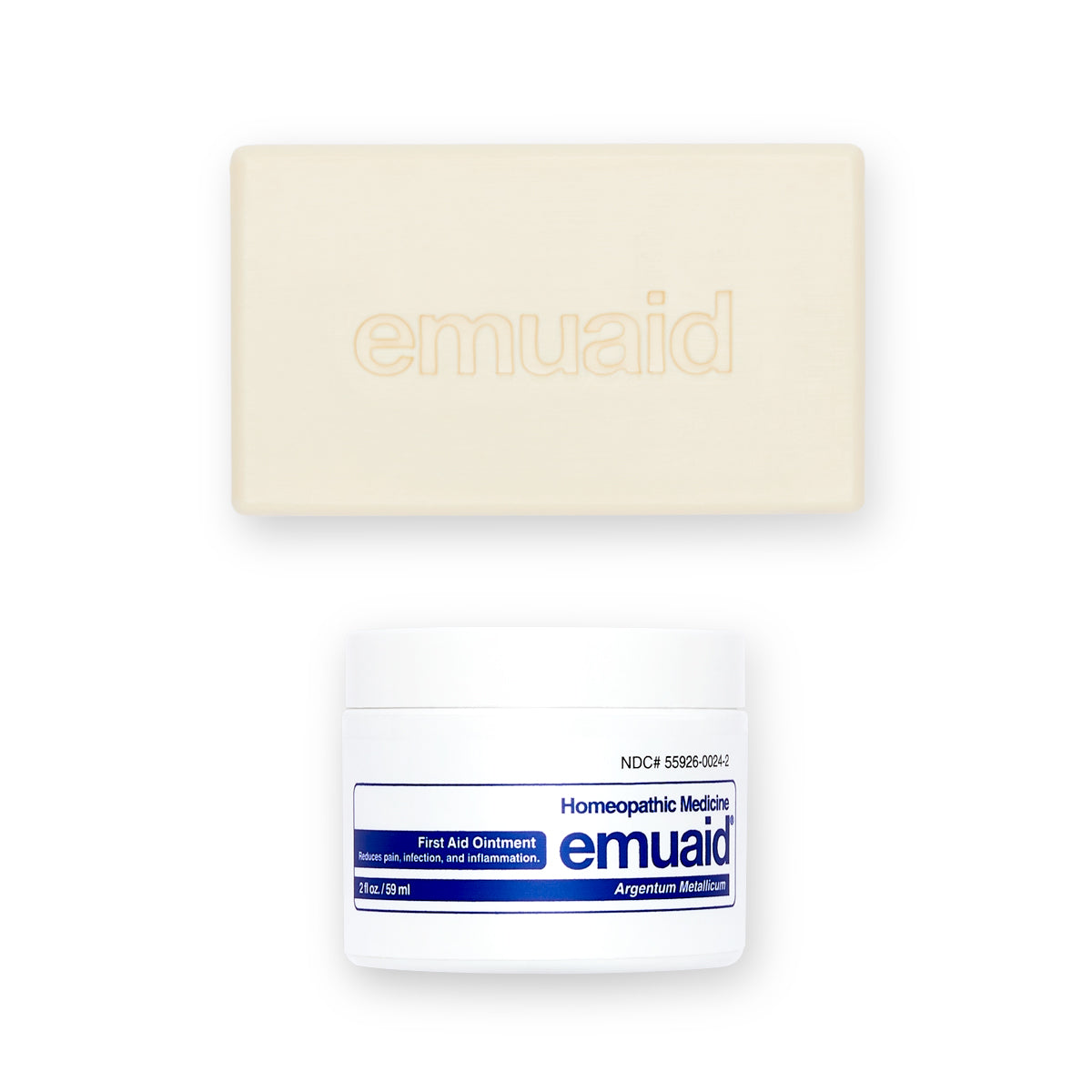 This is a picture of the EMUAID® Regular First Aid Ointment 2oz and the EMUAID® Therapeutic Moisture Bar.  