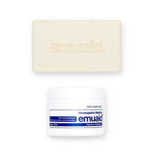 This is a picture of the EMUAID® Regular First Aid Ointment 2oz and the EMUAID® Therapeutic Moisture Bar.  