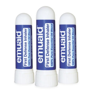 This is a picture of the EMUAID® First Defense Inhaler in a 3-pack.