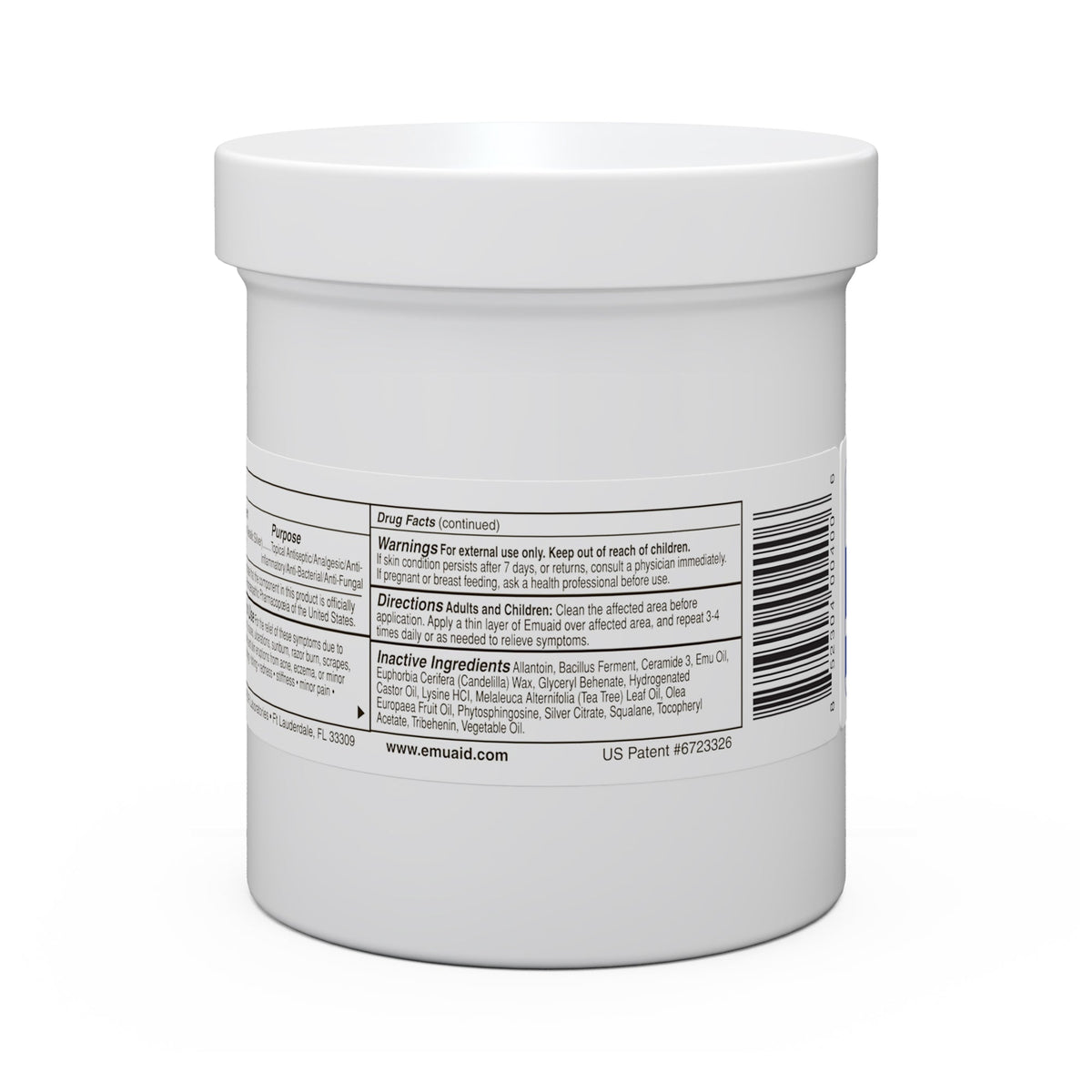 contenant de pommade emuaidmax avec étiquette et ingrédients